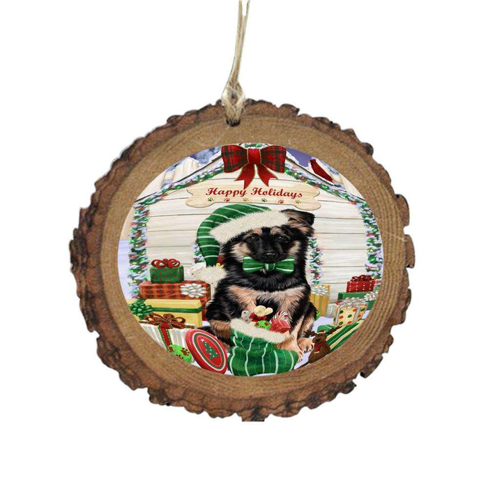 Happy Holidays Christmas German Shepherd House With Presents Wooden Christmas Ornament WOR49867