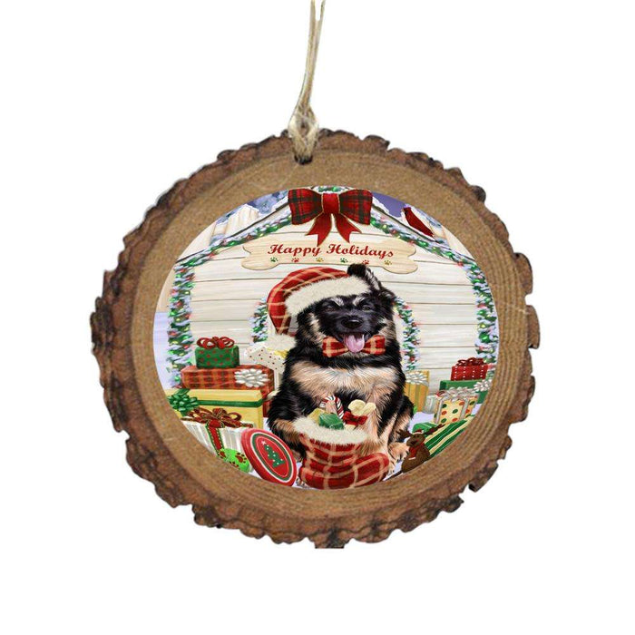 Happy Holidays Christmas German Shepherd House With Presents Wooden Christmas Ornament WOR49868