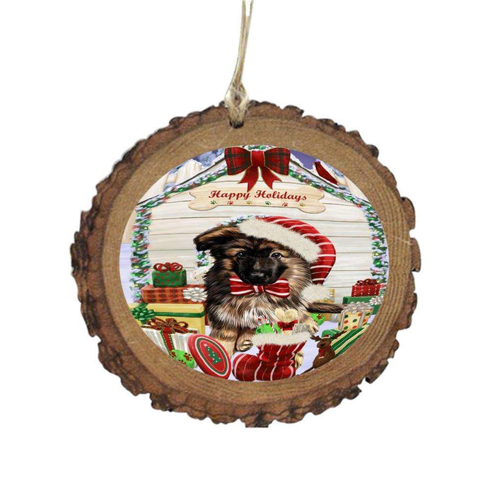 Happy Holidays Christmas German Shepherd House With Presents Wooden Christmas Ornament WOR49869
