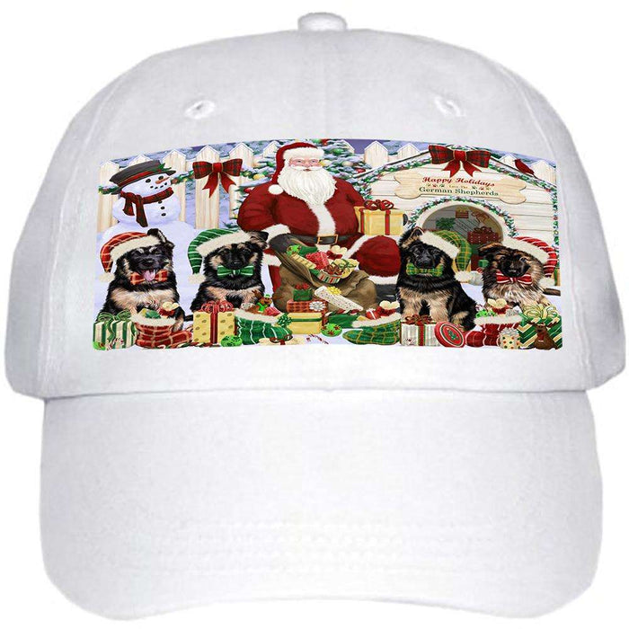 Happy Holidays Christmas German Shepherds Dog House Gathering Ball Hat Cap HAT58089