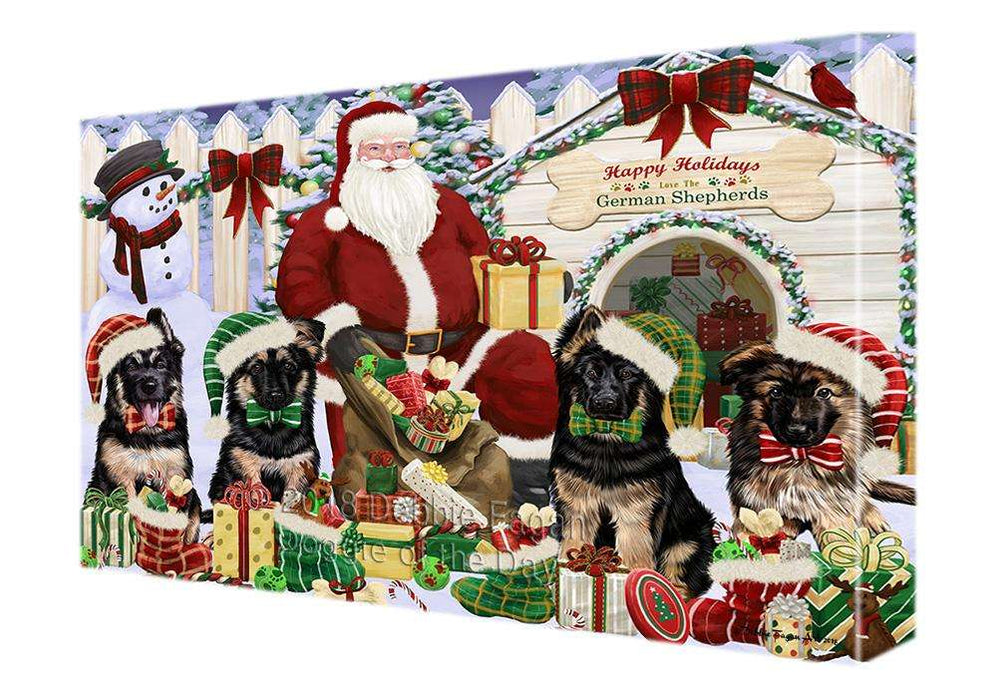 Happy Holidays Christmas German Shepherds Dog House Gathering Canvas Print Wall Art Décor CVS79118
