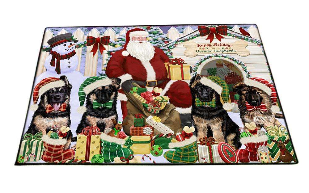 Happy Holidays Christmas German Shepherds Dog House Gathering Floormat FLMS51111