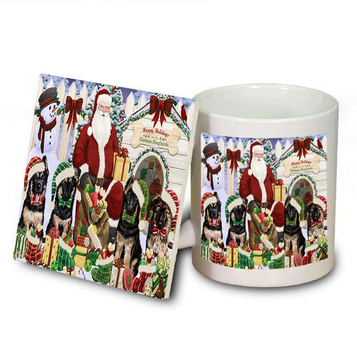 Happy Holidays Christmas German Shepherds Dog House Gathering Mug and Coaster Set MUC51444