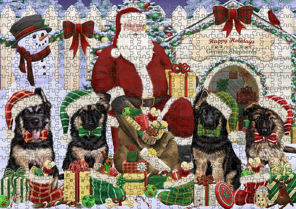 Happy Holidays Christmas German Shepherds Dog House Gathering Puzzle  PUZL58263