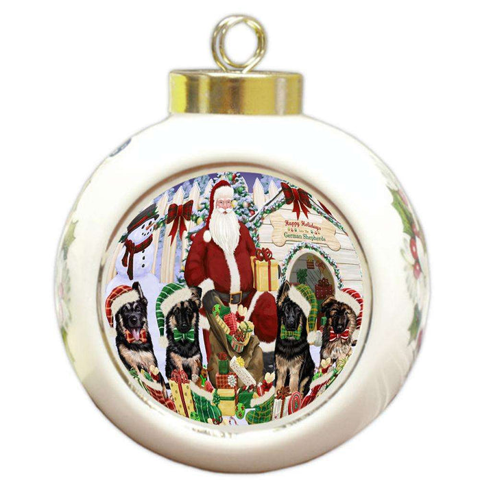Happy Holidays Christmas German Shepherds Dog House Gathering Round Ball Christmas Ornament RBPOR51452