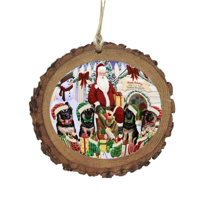 Happy Holidays Christmas German Shepherds Dog House Gathering Wooden Christmas Ornament WOR49703