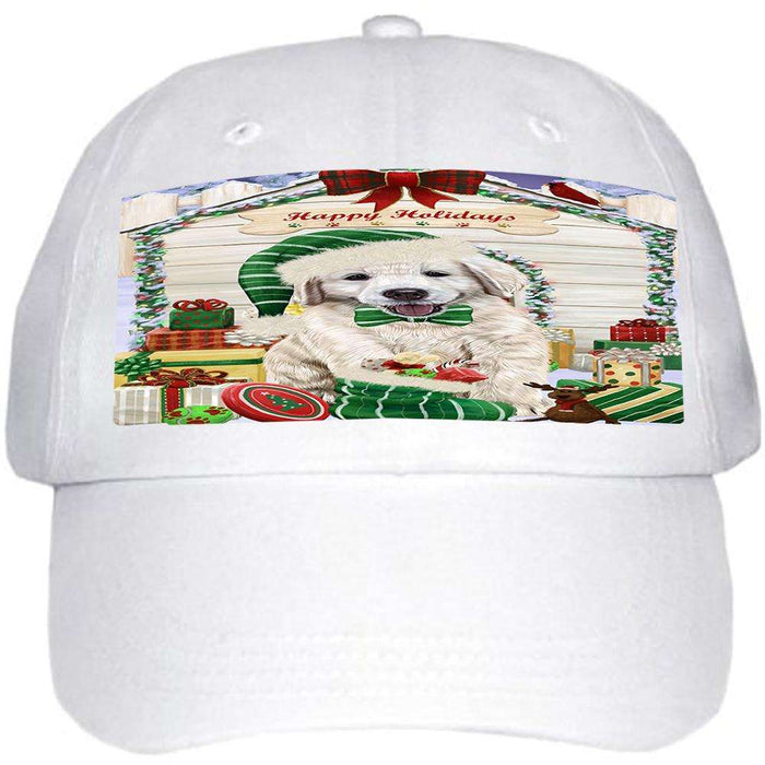 Happy Holidays Christmas Golden Retriever Dog House with Presents Ball Hat Cap HAT57996