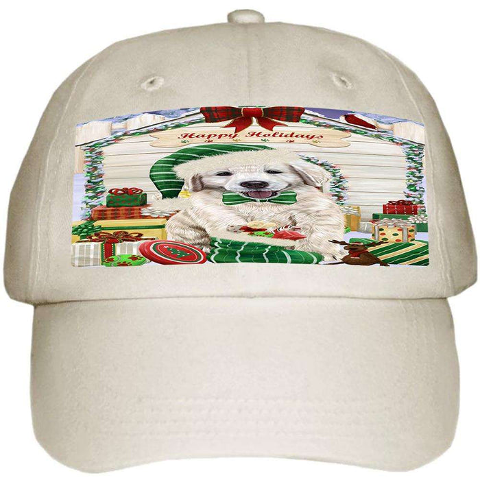 Happy Holidays Christmas Golden Retriever Dog House with Presents Ball Hat Cap HAT57996