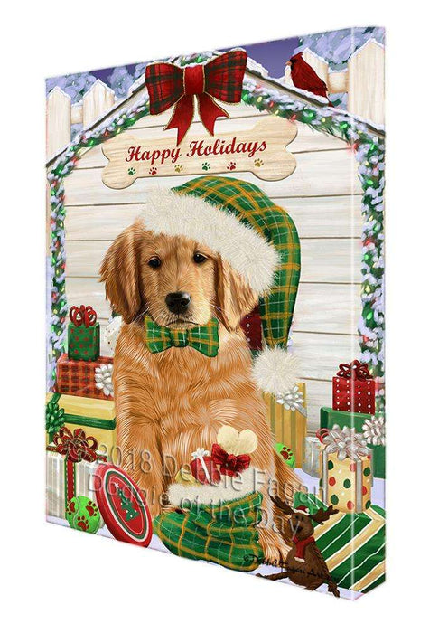 Happy Holidays Christmas Golden Retriever Dog House with Presents Canvas Print Wall Art Décor CVS79505