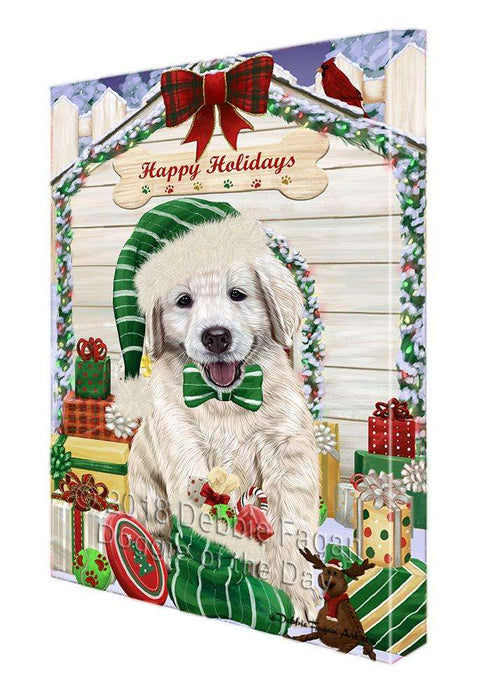 Happy Holidays Christmas Golden Retriever Dog House with Presents Canvas Print Wall Art Décor CVS79514