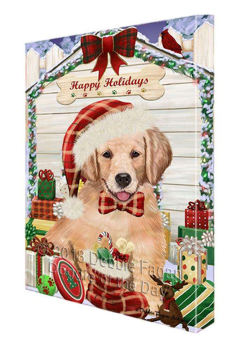 Happy Holidays Christmas Golden Retriever Dog House with Presents Canvas Print Wall Art Décor CVS79523