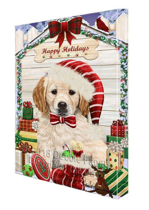 Happy Holidays Christmas Golden Retriever Dog House with Presents Canvas Print Wall Art Décor CVS79532
