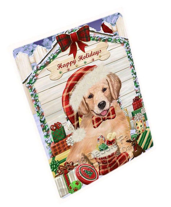 Happy Holidays Christmas Golden Retriever Dog House with Presents Large Refrigerator / Dishwasher Magnet RMAG68670