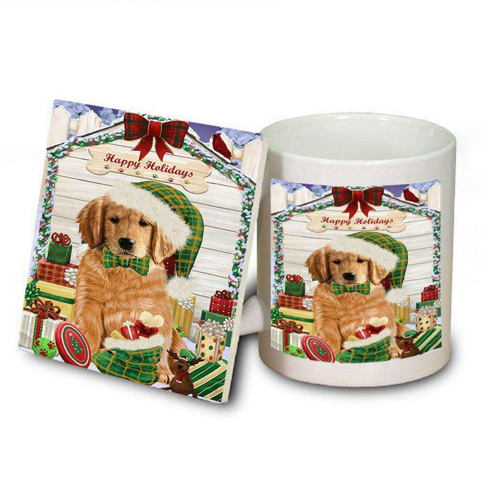 Happy Holidays Christmas Golden Retriever Dog House with Presents Mug and Coaster Set MUC51412