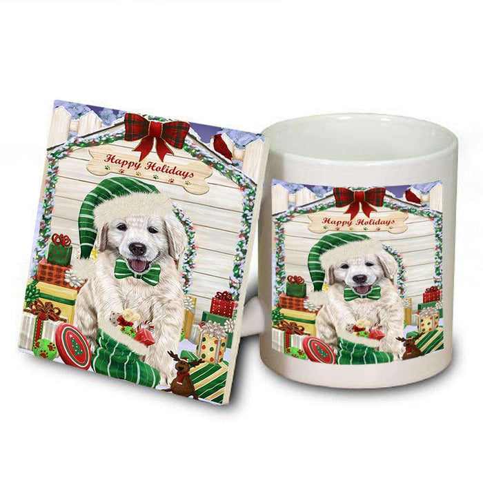 Happy Holidays Christmas Golden Retriever Dog House with Presents Mug and Coaster Set MUC51413