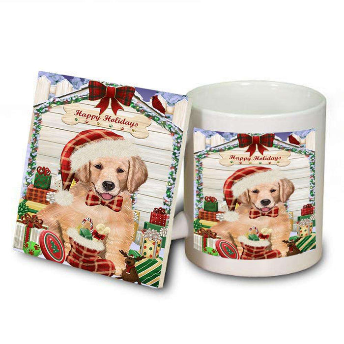 Happy Holidays Christmas Golden Retriever Dog House with Presents Mug and Coaster Set MUC51414