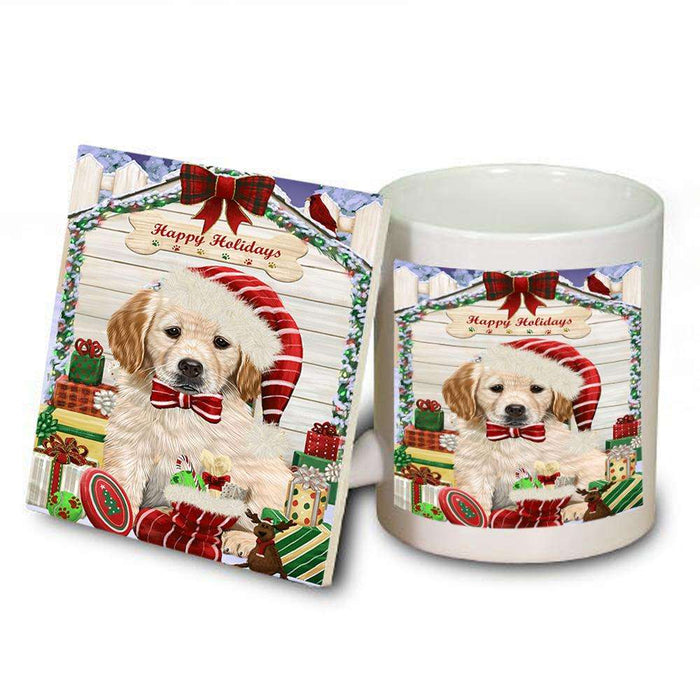 Happy Holidays Christmas Golden Retriever Dog House with Presents Mug and Coaster Set MUC51415