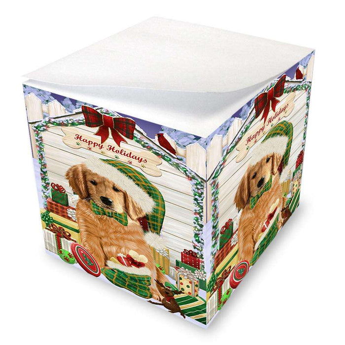 Happy Holidays Christmas Golden Retriever Dog House with Presents Note Cube NOC51420