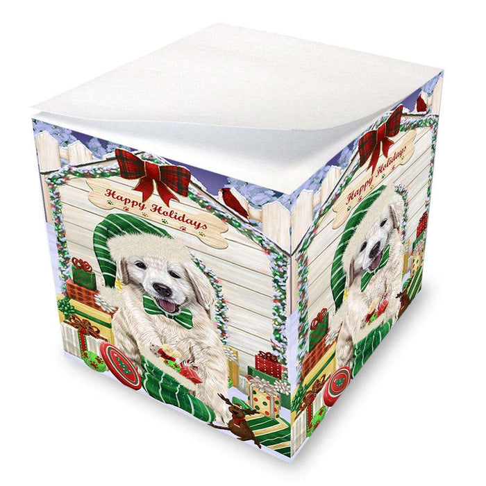 Happy Holidays Christmas Golden Retriever Dog House with Presents Note Cube NOC51421