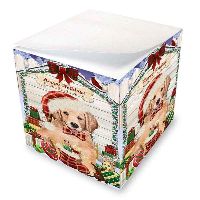 Happy Holidays Christmas Golden Retriever Dog House with Presents Note Cube NOC51422