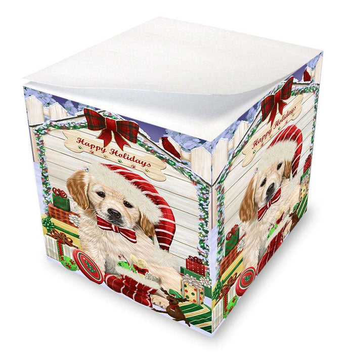 Happy Holidays Christmas Golden Retriever Dog House with Presents Note Cube NOC51423