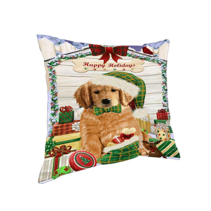 Happy Holidays Christmas Golden Retriever Dog House with Presents Pillow PIL61804