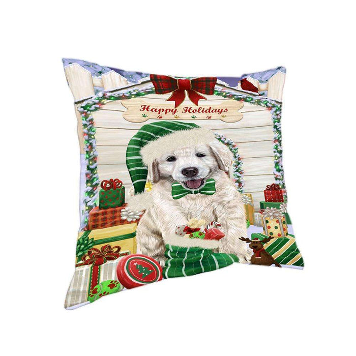 Happy Holidays Christmas Golden Retriever Dog House with Presents Pillow PIL61808