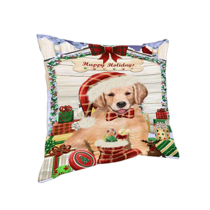 Happy Holidays Christmas Golden Retriever Dog House with Presents Pillow PIL61812