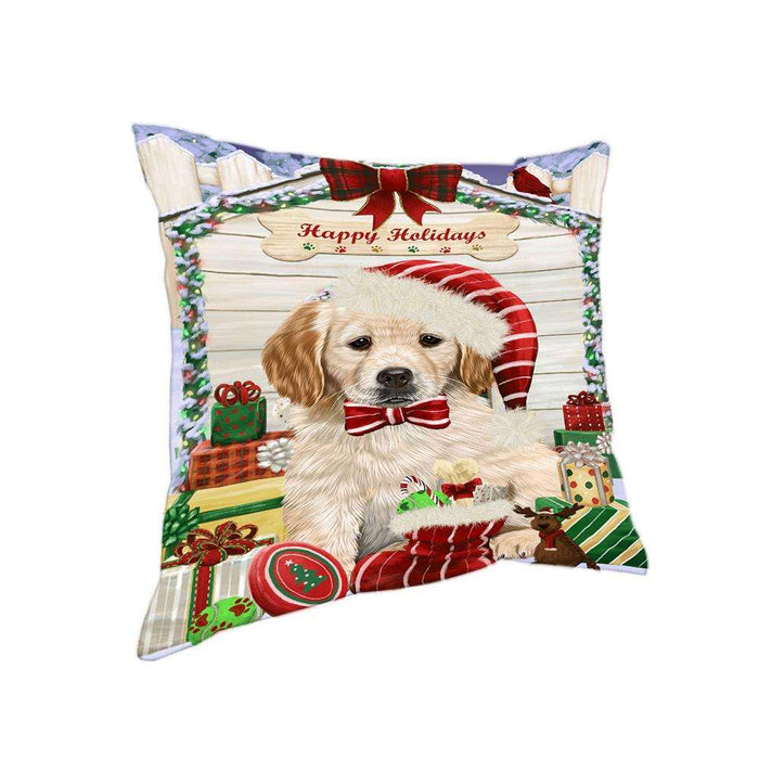 Happy Holidays Christmas Golden Retriever Dog House with Presents Pillow PIL61816