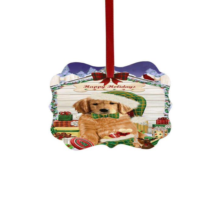 Happy Holidays Christmas Golden Retriever House With Presents Double-Sided Photo Benelux Christmas Ornament LOR49870