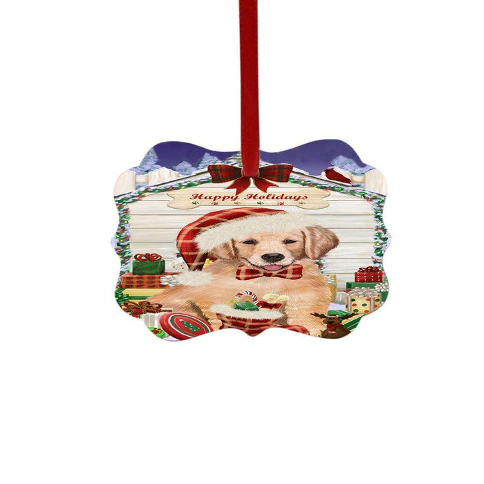 Happy Holidays Christmas Golden Retriever House With Presents Double-Sided Photo Benelux Christmas Ornament LOR49872