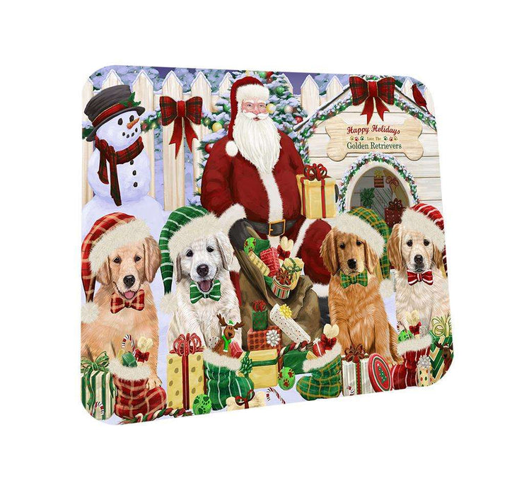 Happy Holidays Christmas Golden Retrievers Dog House Gathering Coasters Set of 4 CST51412