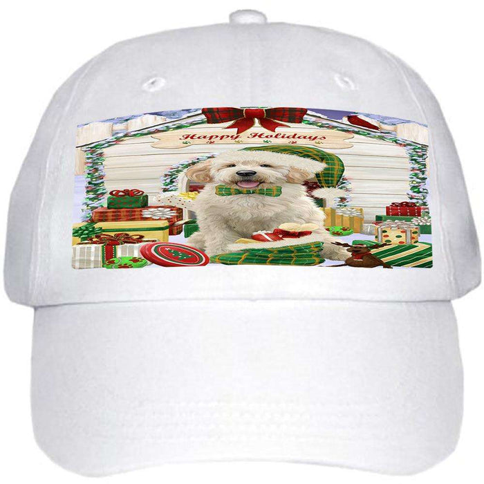 Happy Holidays Christmas Goldendoodle Dog With Presents Ball Hat Cap HAT61695