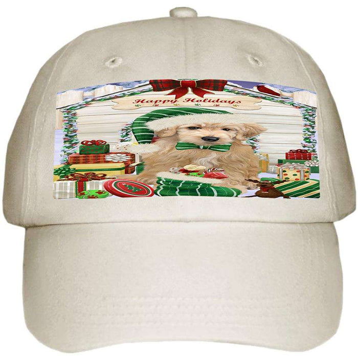 Happy Holidays Christmas Goldendoodle Dog With Presents Ball Hat Cap HAT61698