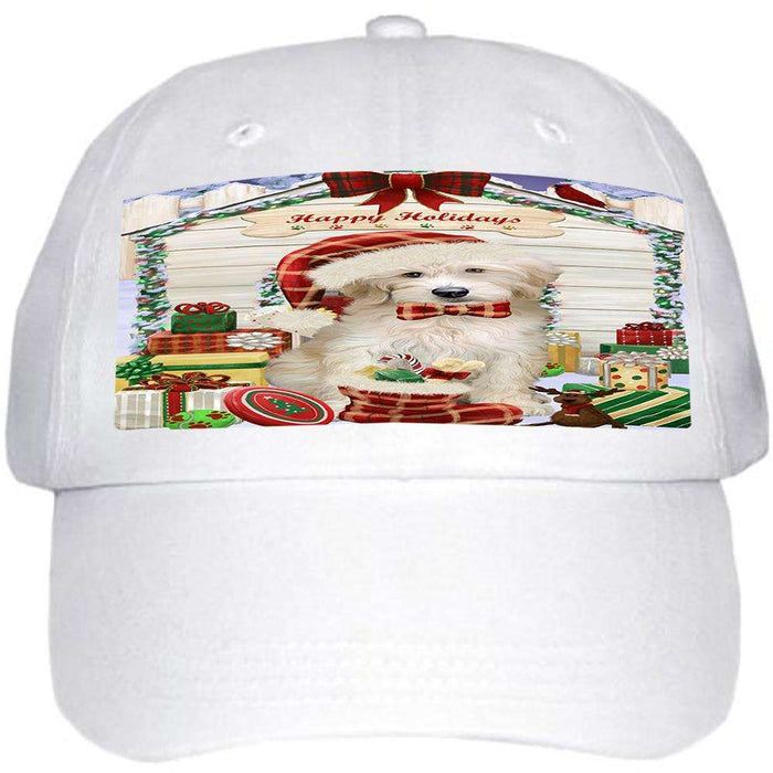 Happy Holidays Christmas Goldendoodle Dog With Presents Ball Hat Cap HAT61701