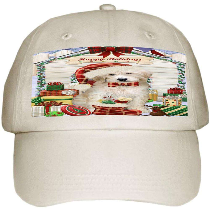 Happy Holidays Christmas Goldendoodle Dog With Presents Ball Hat Cap HAT61701