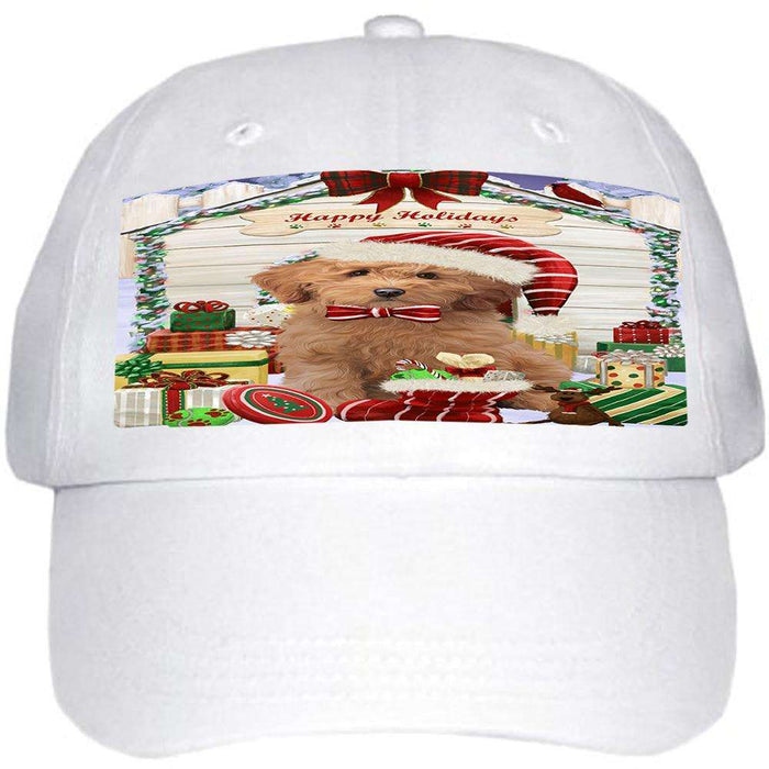 Happy Holidays Christmas Goldendoodle Dog With Presents Ball Hat Cap HAT61704