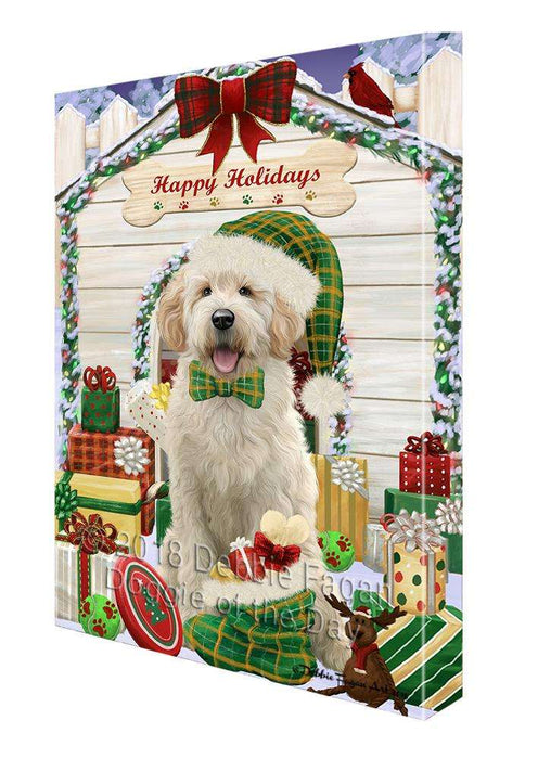 Happy Holidays Christmas Goldendoodle Dog With Presents Canvas Print Wall Art Décor CVS90683