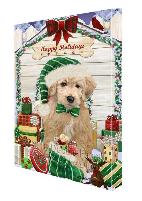 Happy Holidays Christmas Goldendoodle Dog With Presents Canvas Print Wall Art Décor CVS90692