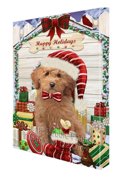 Happy Holidays Christmas Goldendoodle Dog With Presents Canvas Print Wall Art Décor CVS90710