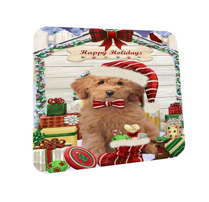 Happy Holidays Christmas Goldendoodle Dog With Presents Coasters Set of 4 CST52616