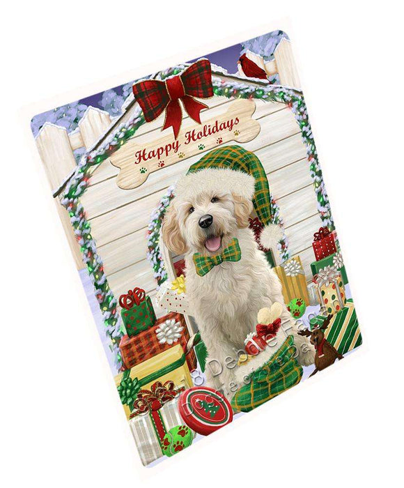 Happy Holidays Christmas Goldendoodle Dog With Presents Large Refrigerator / Dishwasher Magnet RMAG76110