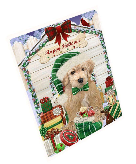 Happy Holidays Christmas Goldendoodle Dog With Presents Large Refrigerator / Dishwasher Magnet RMAG76116
