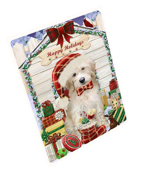Happy Holidays Christmas Goldendoodle Dog With Presents Large Refrigerator / Dishwasher Magnet RMAG76122
