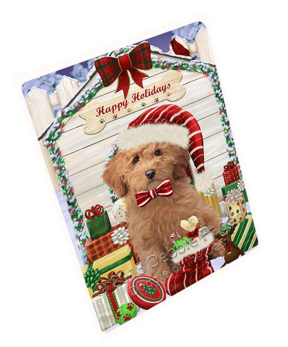Happy Holidays Christmas Goldendoodle Dog With Presents Large Refrigerator / Dishwasher Magnet RMAG76128