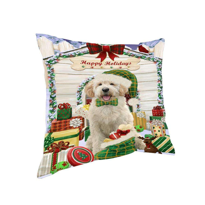 Happy Holidays Christmas Goldendoodle Dog With Presents Pillow PIL66772