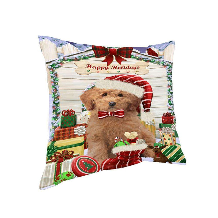 Happy Holidays Christmas Goldendoodle Dog With Presents Pillow PIL66784