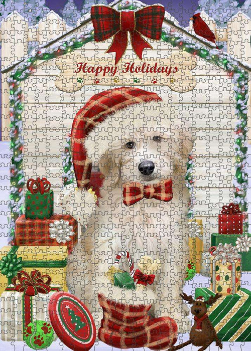 Happy Holidays Christmas Goldendoodle Dog With Presents Puzzle with Photo Tin PUZL61899