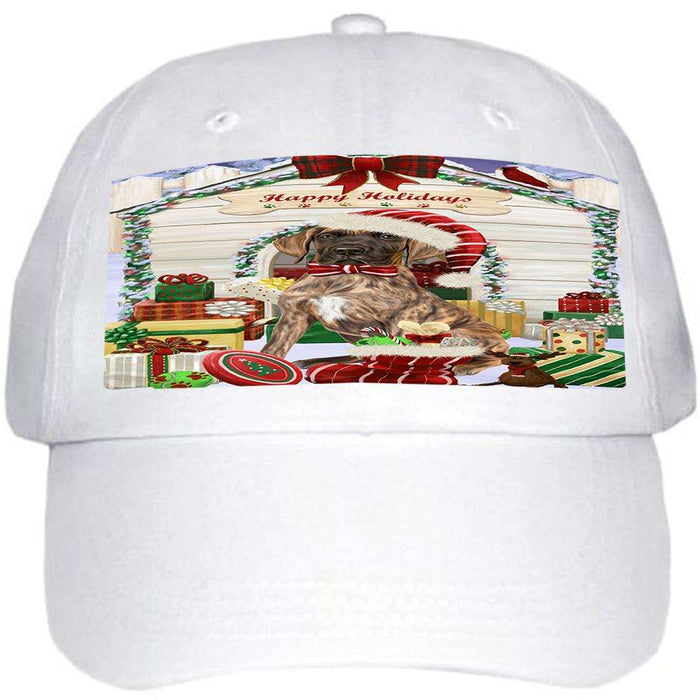 Happy Holidays Christmas Great Dane Dog House with Presents Ball Hat Cap HAT58014