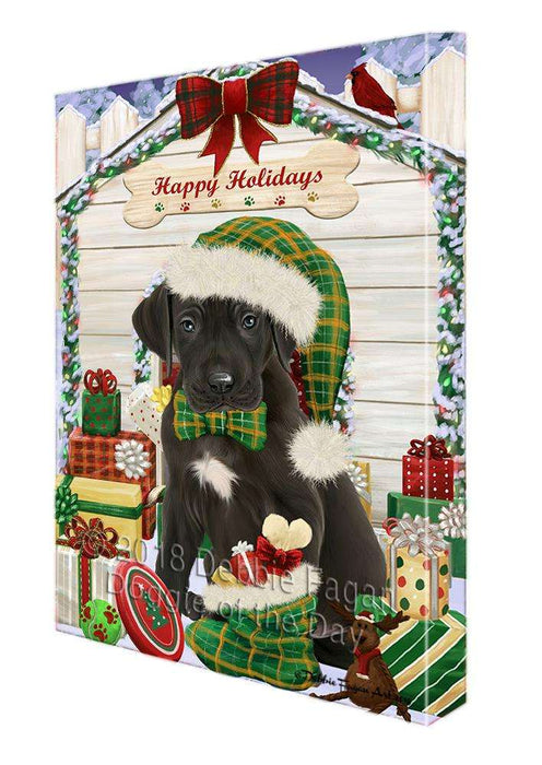 Happy Holidays Christmas Great Dane Dog House with Presents Canvas Print Wall Art Décor CVS79541